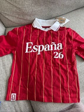 Mango Red Kids Polo with Yellow Pinstripes